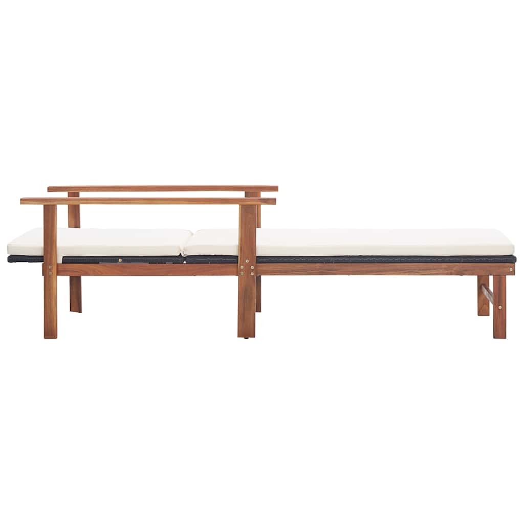 Sun Lounger with Cushion Poly Rattan&Solid Acacia Wood Black