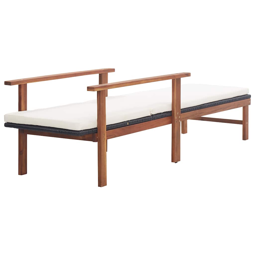 Sun Lounger with Cushion Poly Rattan&Solid Acacia Wood Black