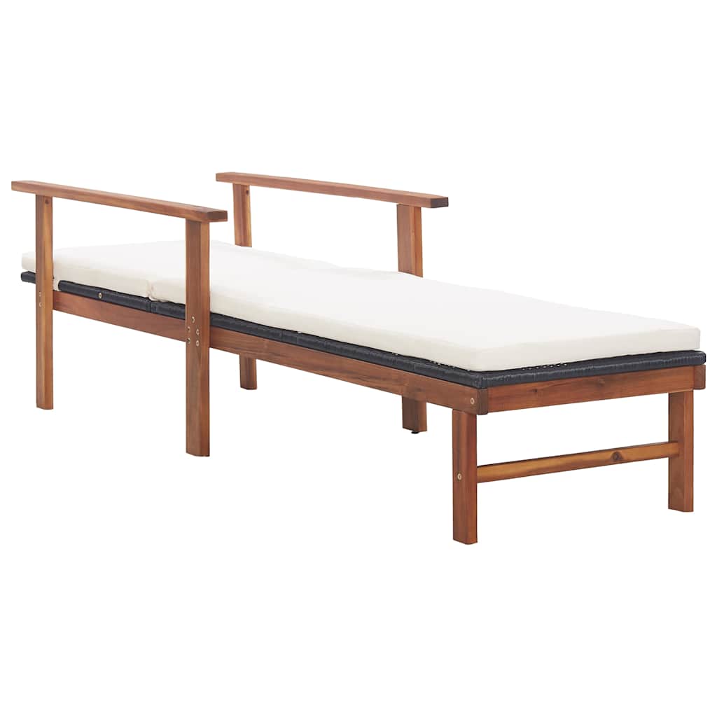 Sun Lounger with Cushion Poly Rattan&Solid Acacia Wood Black