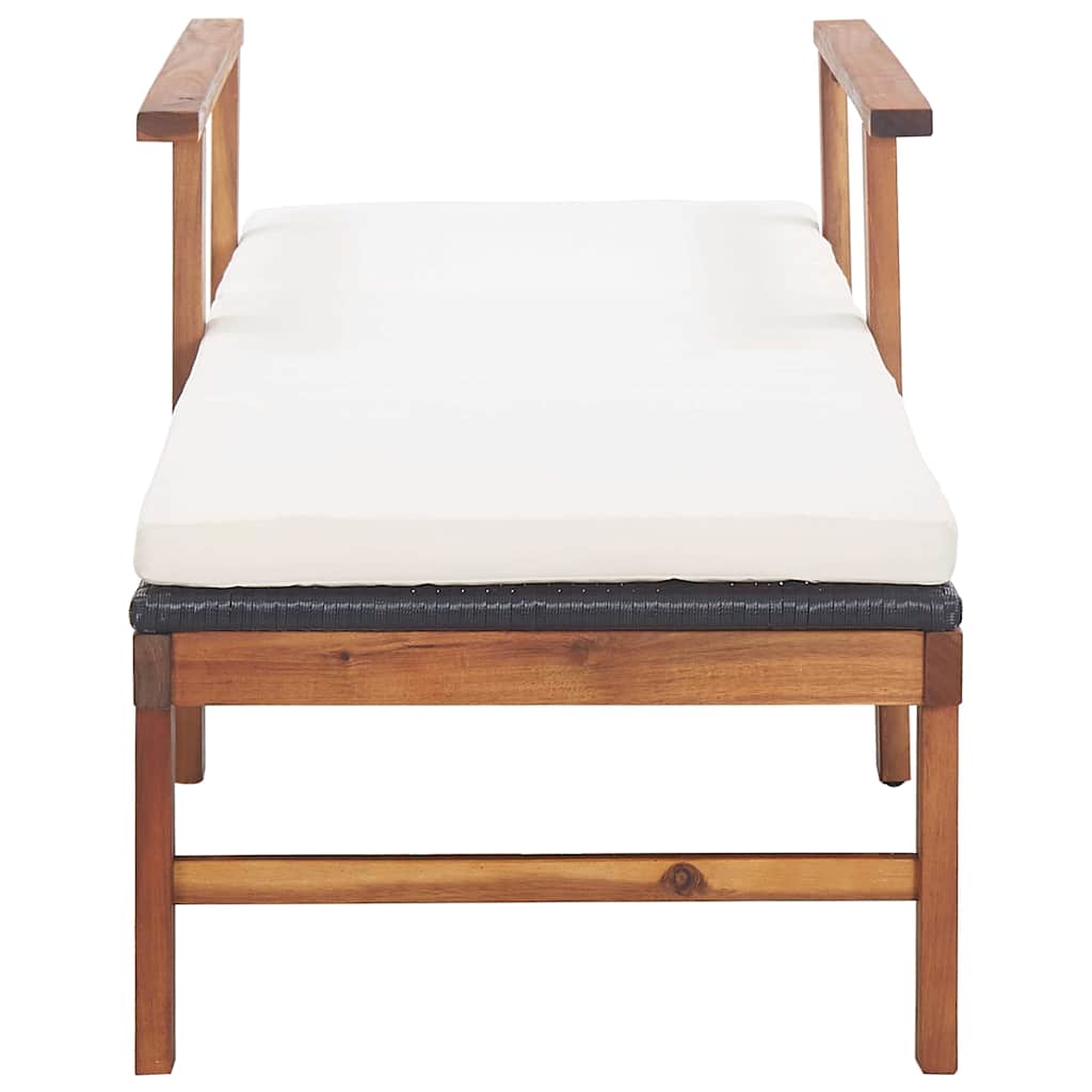 Sun Lounger with Cushion Poly Rattan&Solid Acacia Wood Black