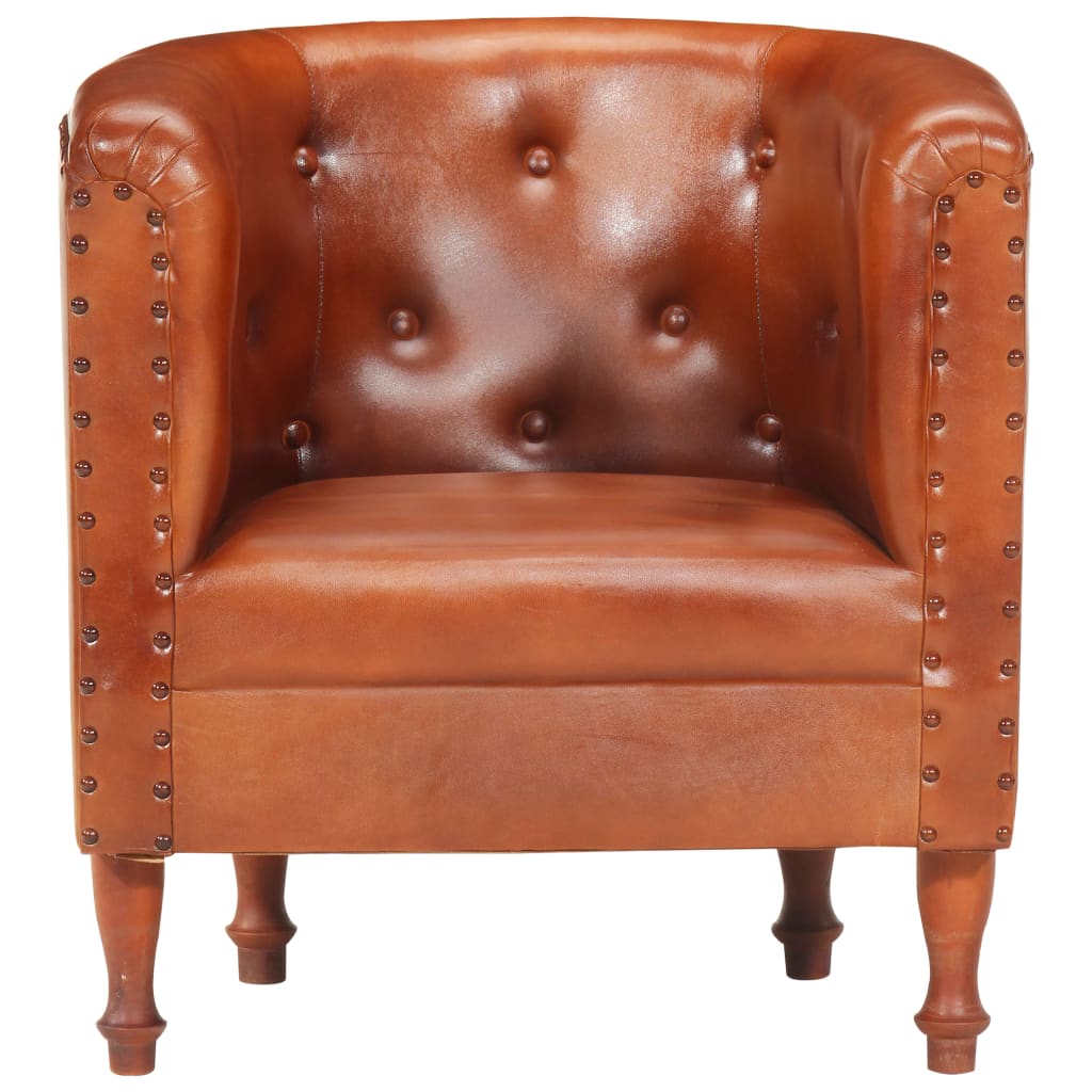 Tub Chair Brown Real Leather