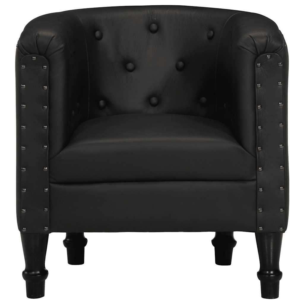 Tub Chair Black Real Leather