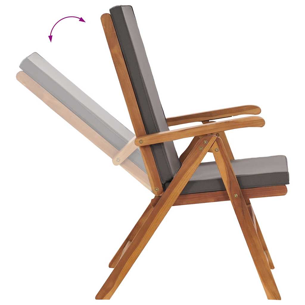 Reclining Garden Chairs with Cushions 2 pcs Solid Teak Wood Grey