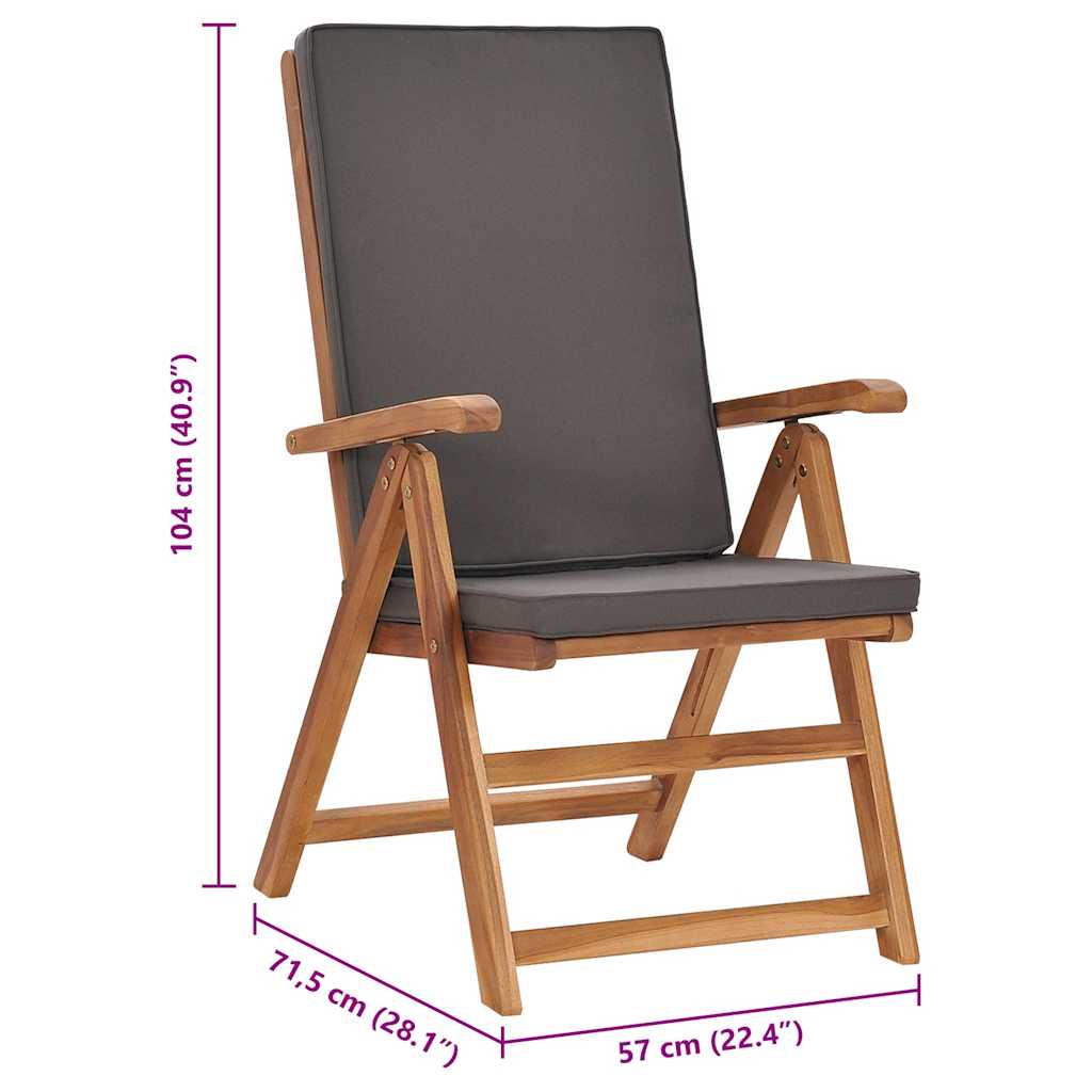 Reclining Garden Chairs with Cushions 2 pcs Solid Teak Wood Grey