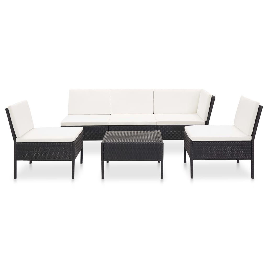 6 Piece Garden Lounge Set with Cushions Poly Rattan Black