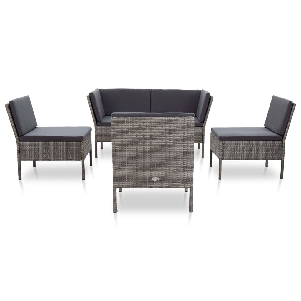 6 Piece Garden Lounge Set with Cushions Poly Rattan Grey