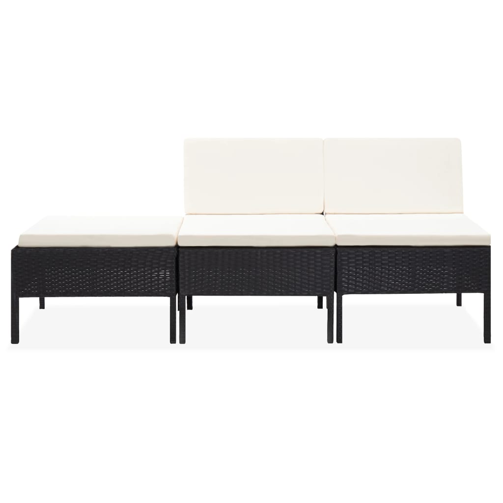 3 Piece Garden Lounge Set with Cushions Poly Rattan Black