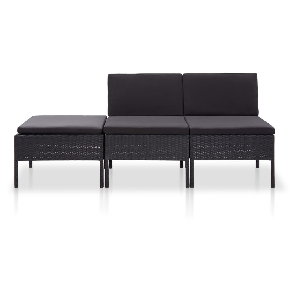 3 Piece Garden Lounge Set with Cushions Poly Rattan Black