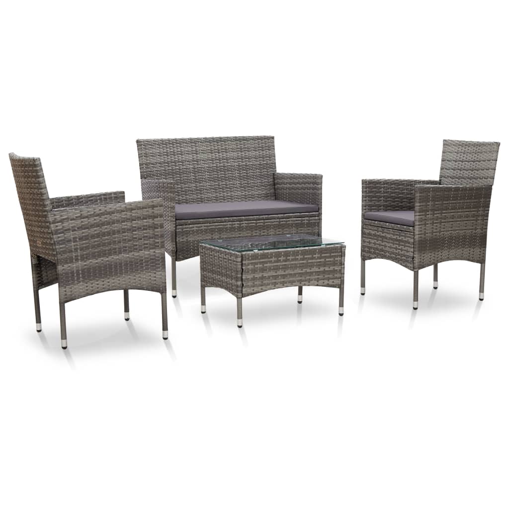 4 Piece Garden Lounge Set with Cushions Poly Rattan Grey