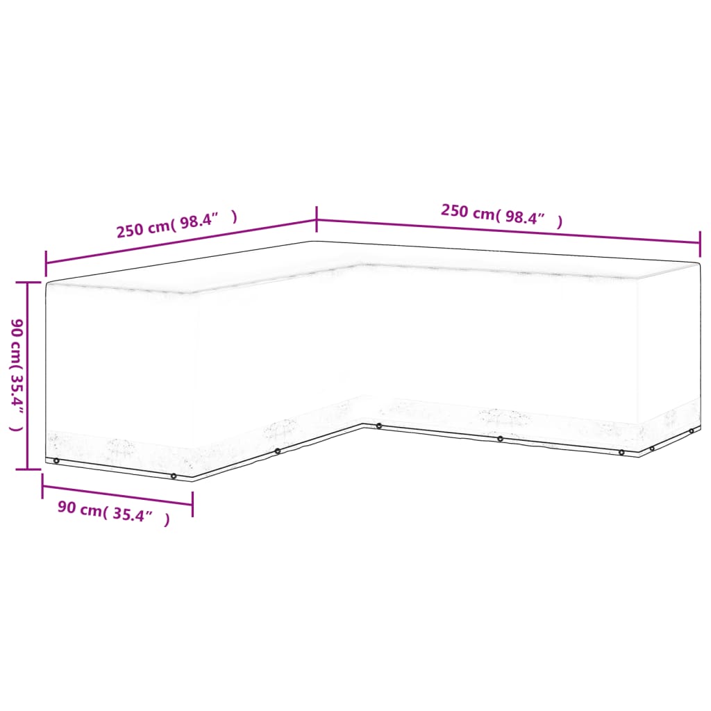 Garden Furniture Cover L-Shaped 12 Eyelets 250x250x90 cm