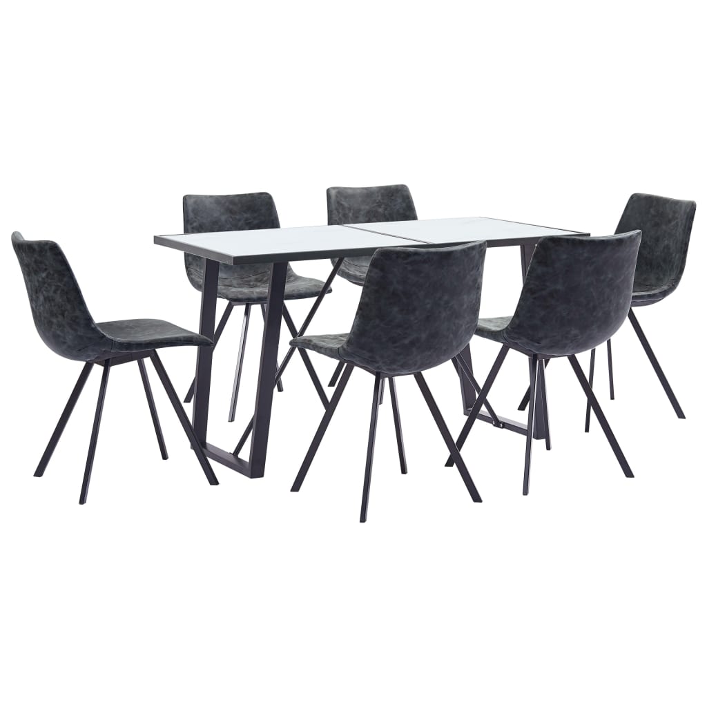 7 Piece Dining Set Black Faux Leather