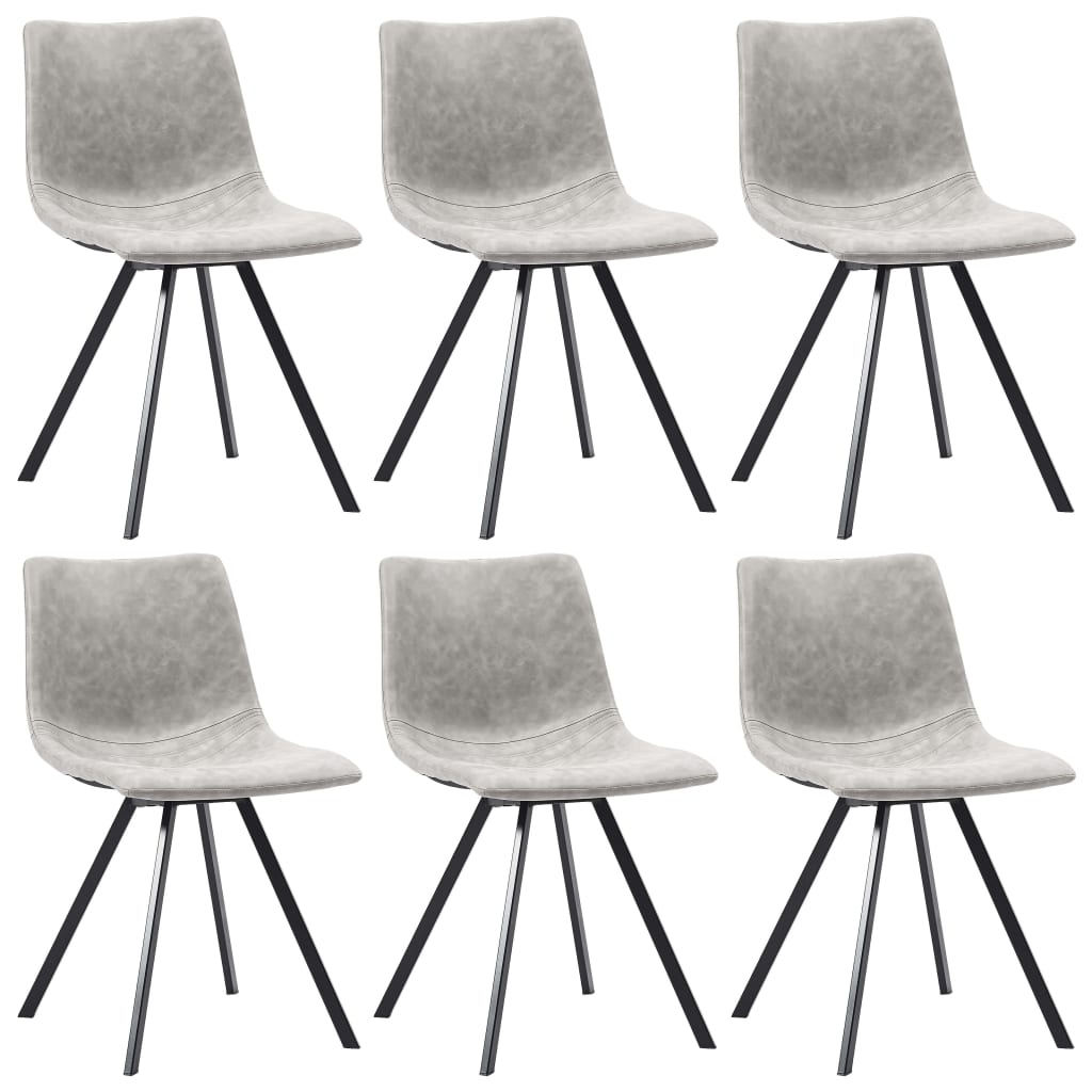 7 Piece Dining Set Light Grey Faux Leather