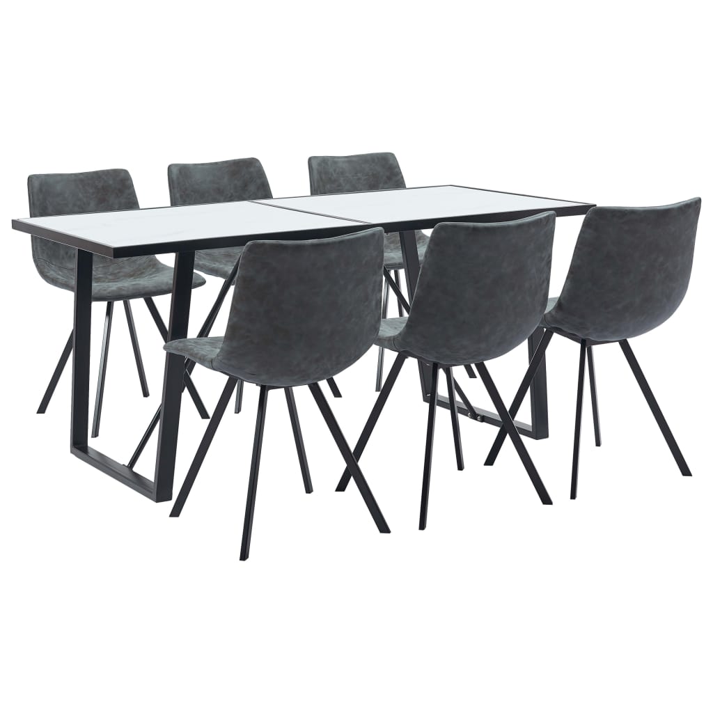 7 Piece Dining Set Black Faux Leather