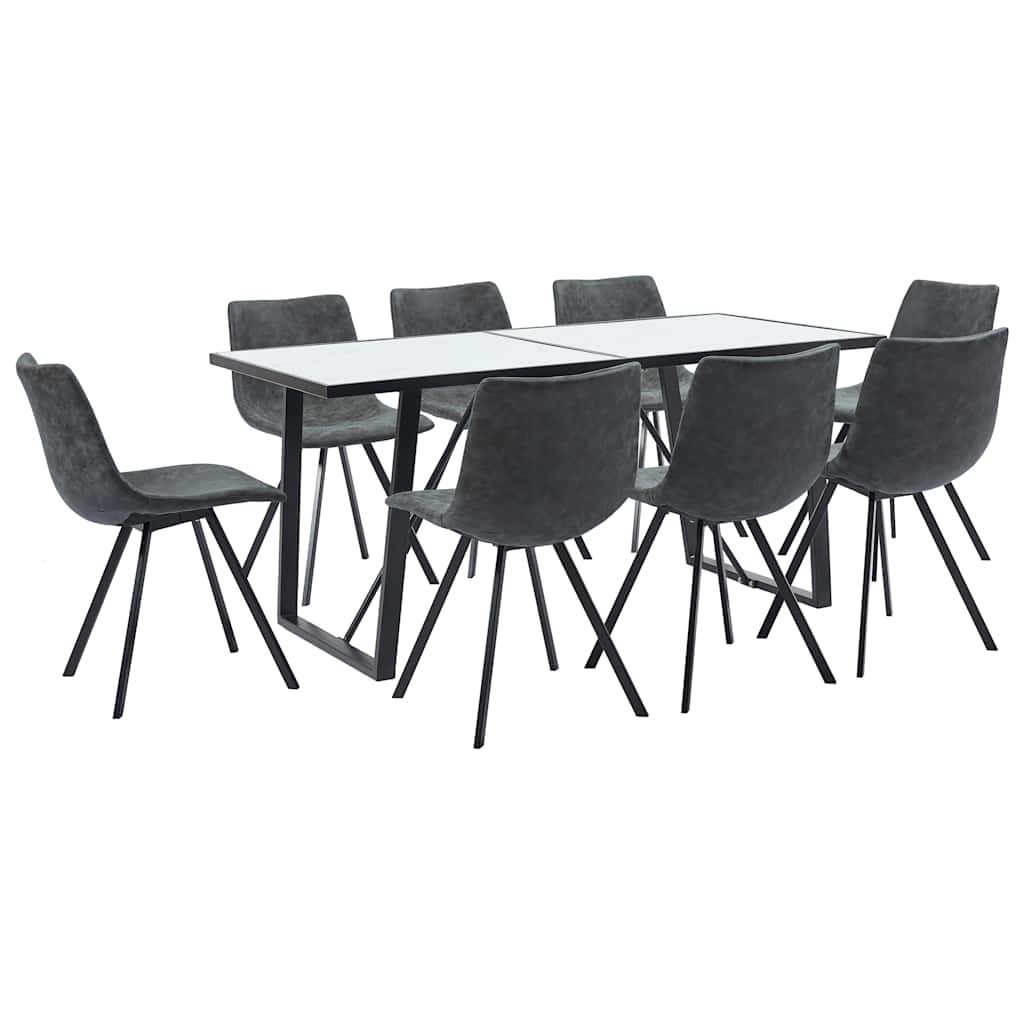 9 Piece Dining Set Black Faux Leather