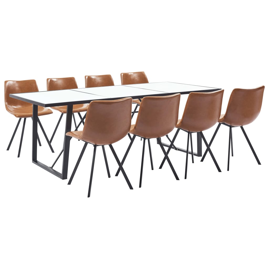 9 Piece Dining Set Cognac Faux Leather