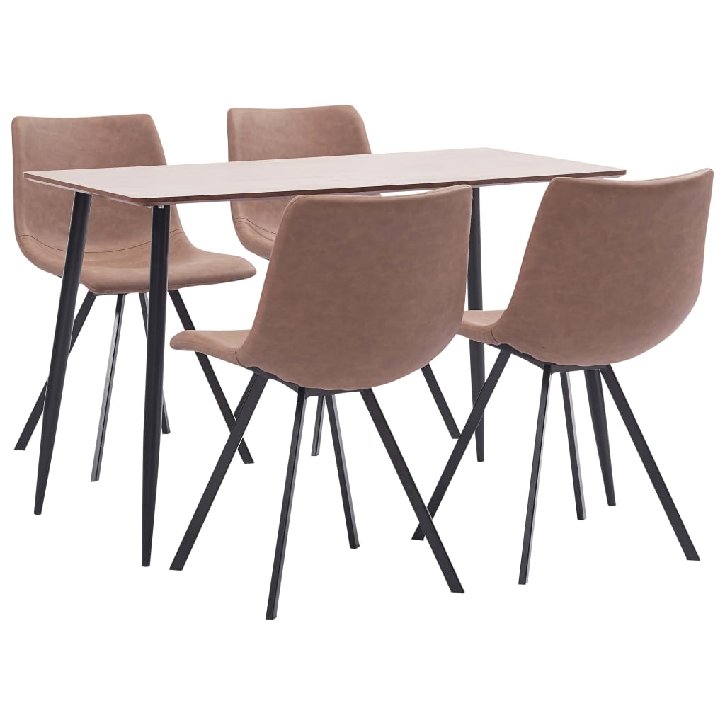 5 Piece Dining Set Medium Brown Faux Leather