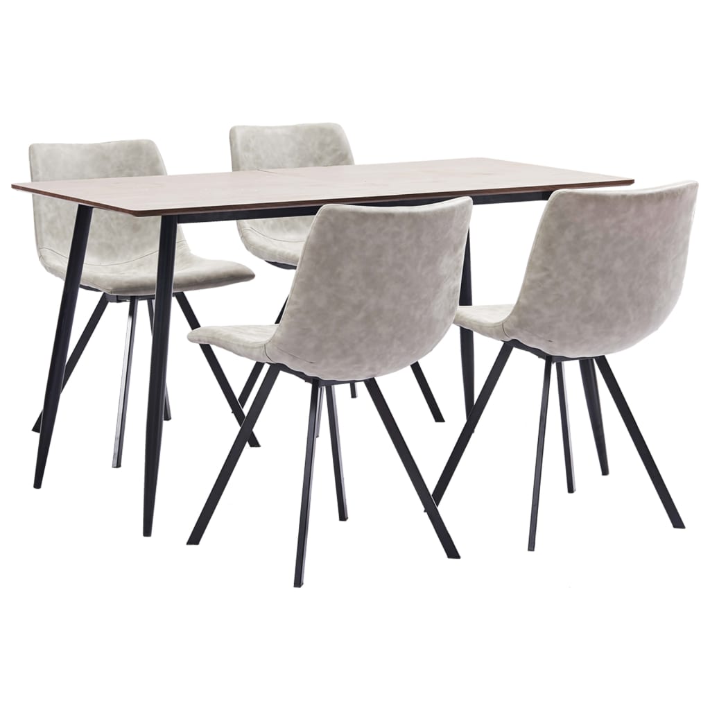 5 Piece Dining Set Light Grey Faux Leather