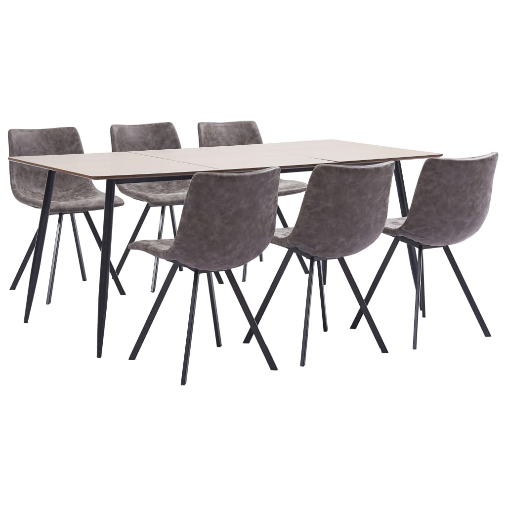 7 Piece Dining Set Brown Faux Leather