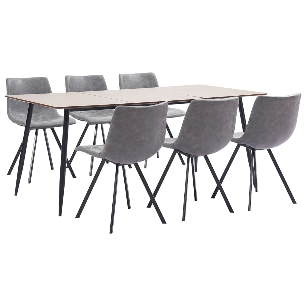 7 Piece Dining Set Grey Faux Leather