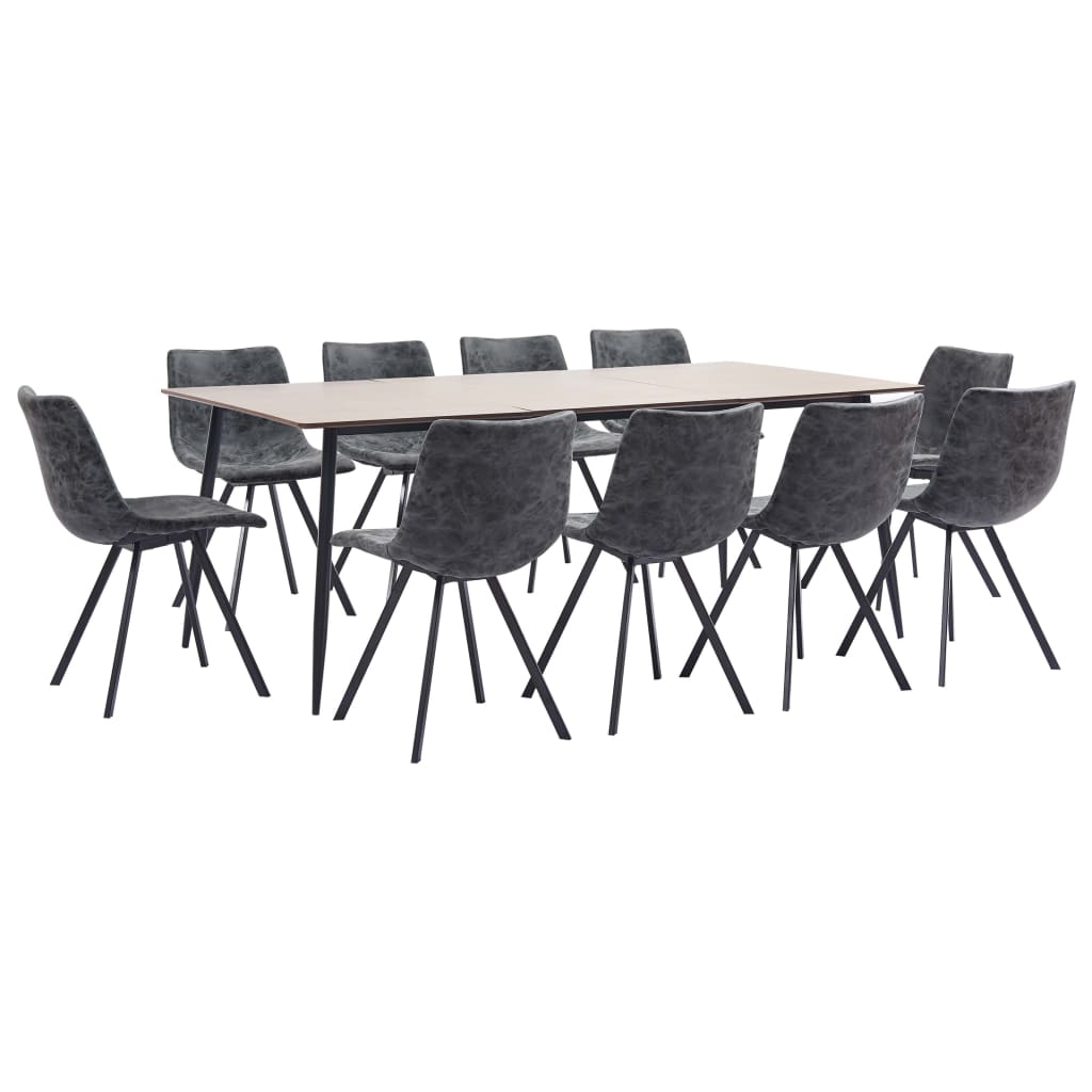 11 Piece Dining Set Black Faux Leather