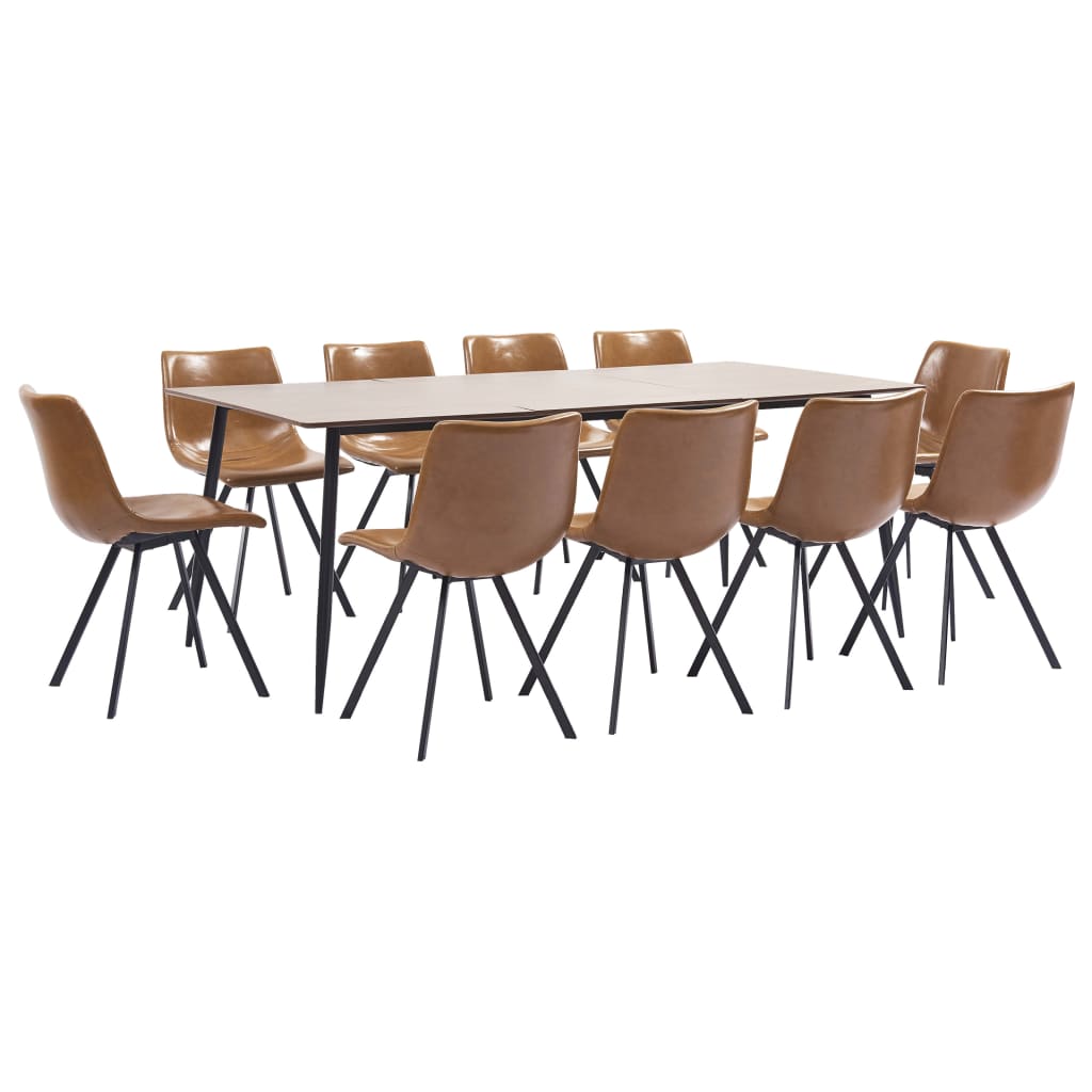 11 Piece Dining Set Cognac Faux Leather