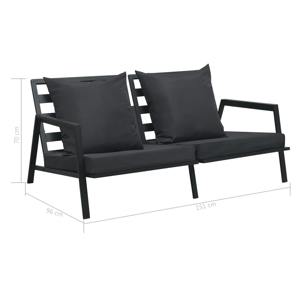 Garden 2-Seater Sofa with Cushions Dark Grey Aluminium