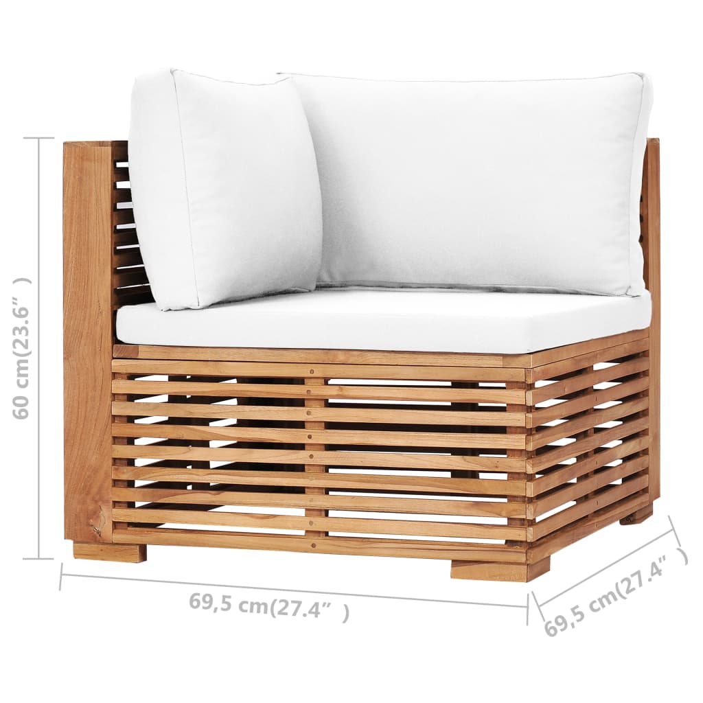 Garden Corner Sofa with Cream Cushion Solid Teak Wood