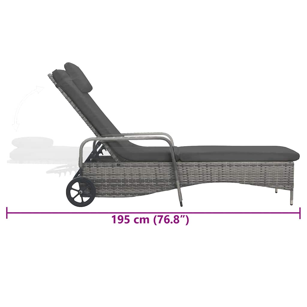 Sun Lounger with Wheels Poly Rattan Anthracite