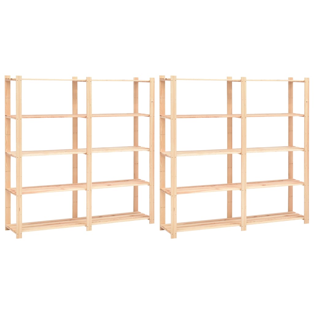 5-Tier Storage Racks 2 pcs 170x38x170 cm Solid Wood Pine 500 kg