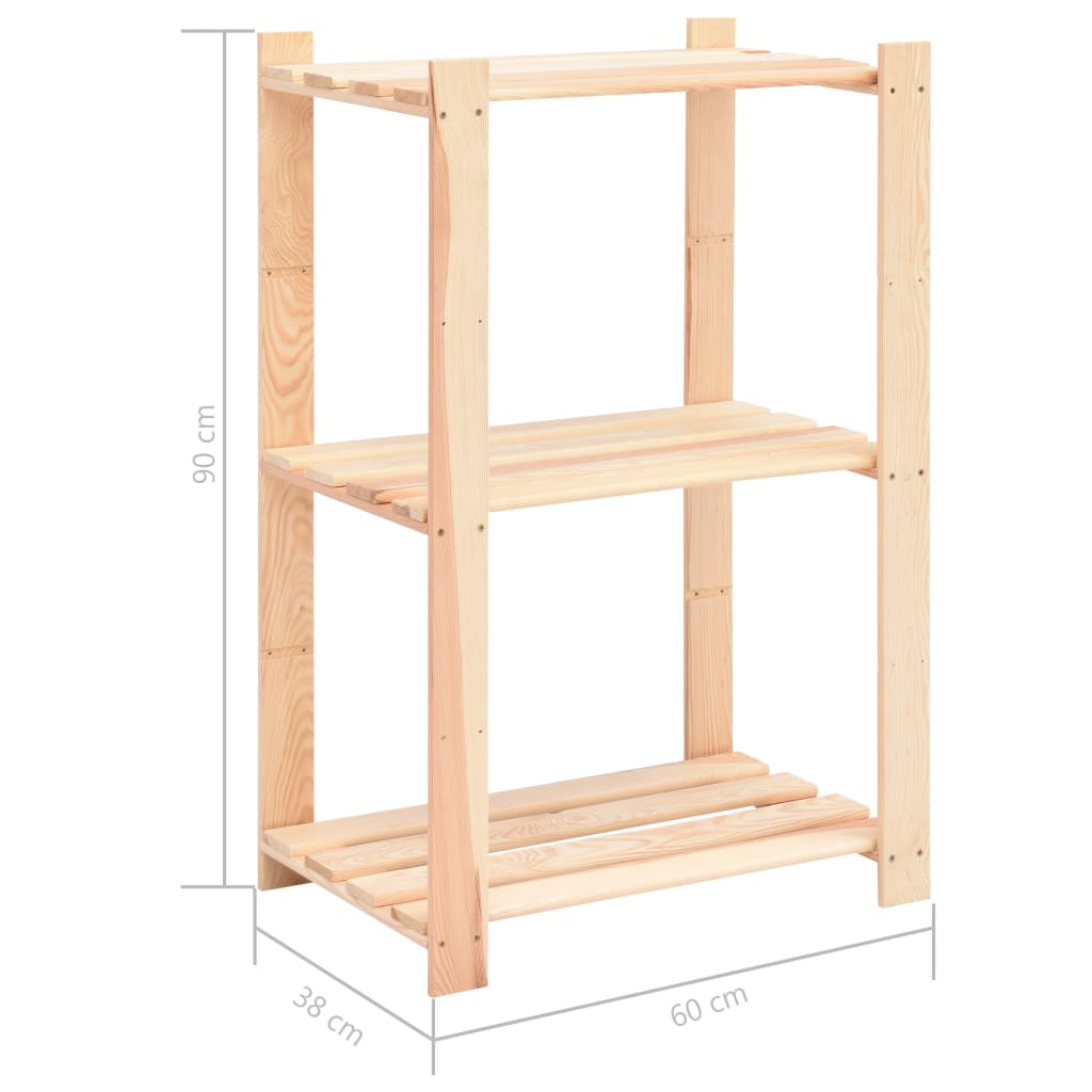3-Tier Storage Racks 5 pcs 60x38x90 cm Solid Wood Pine 150 kg