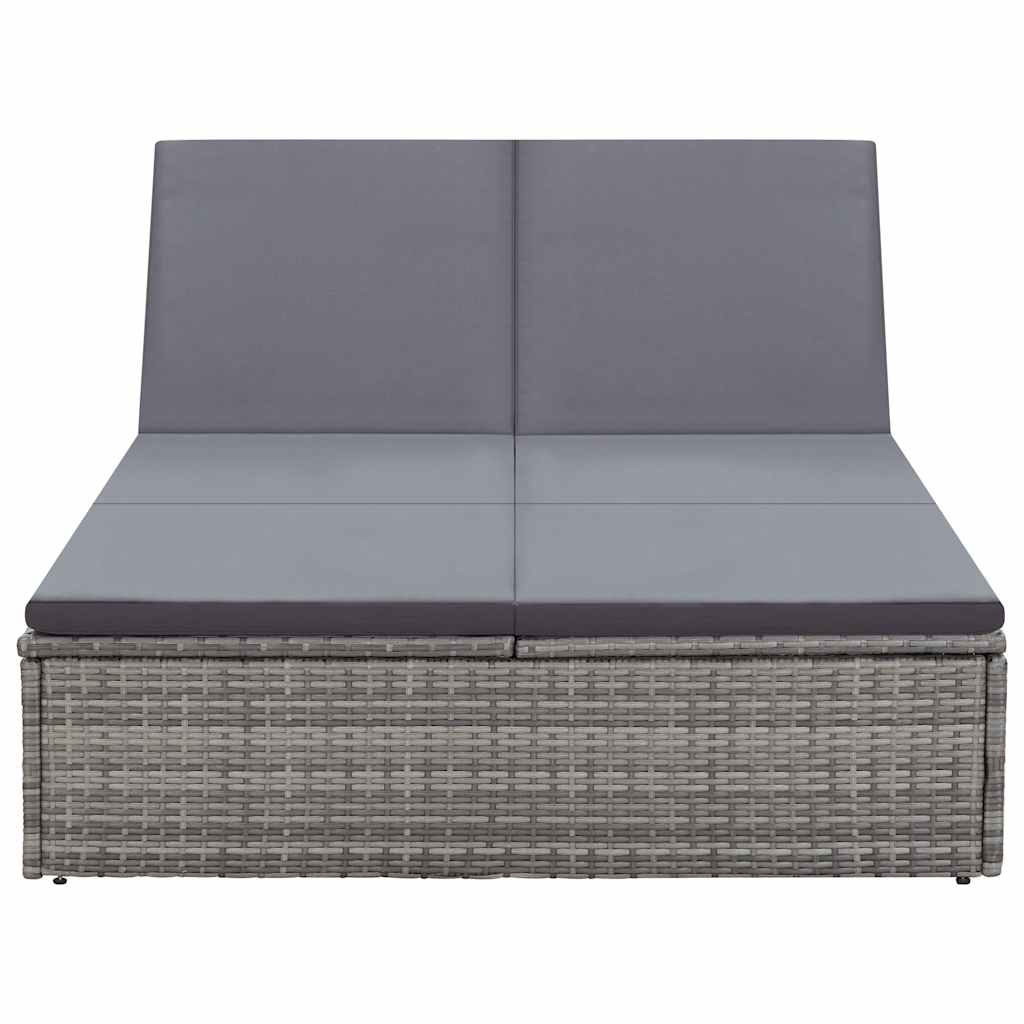 Double Sun Lounger with Cushion Poly Rattan Grey