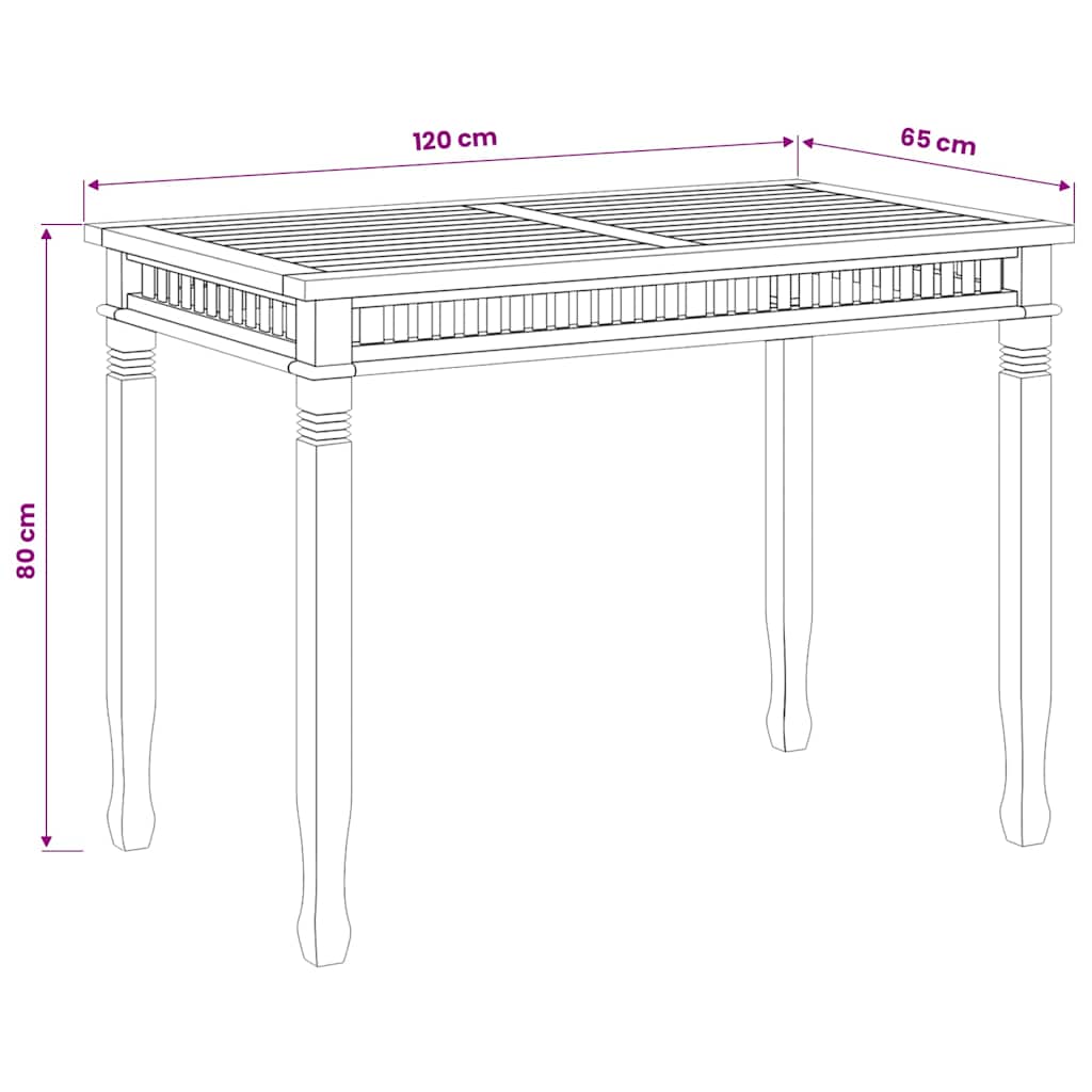 Garden Dining Table 120x65x80 cm Solid Teak Wood