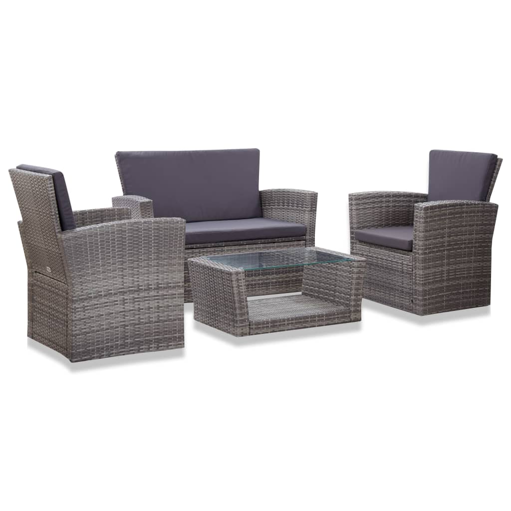 4 Piece Garden Lounge Set with Cushions Poly Rattan Grey