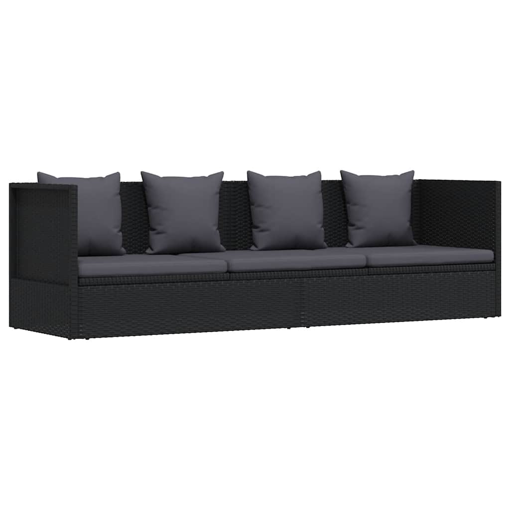 Garden Bed with Cushion and Pillow Poly Rattan Black