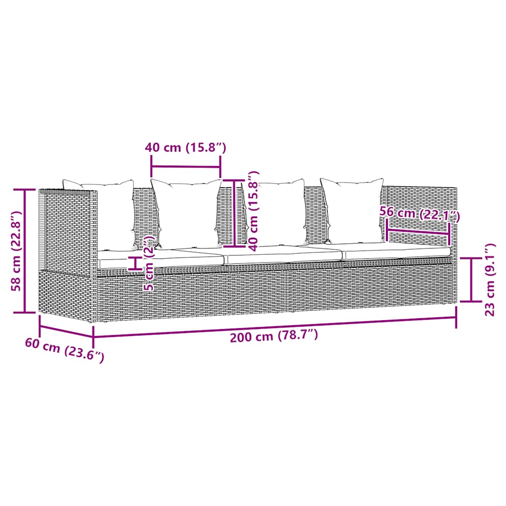 Garden Bed with Cushion and Pillow Poly Rattan Black