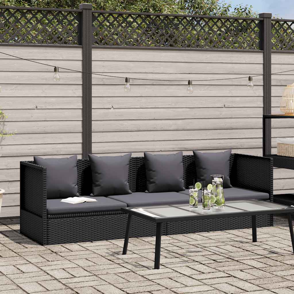 Garden Bed with Cushion and Pillow Poly Rattan Black