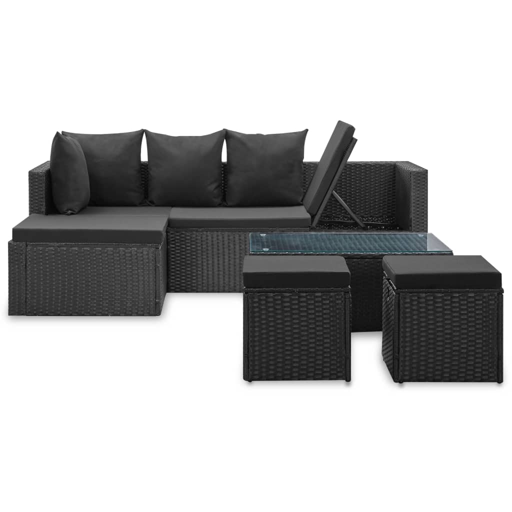 4 Piece Garden Lounge Set Black with Cushions Poly Rattan