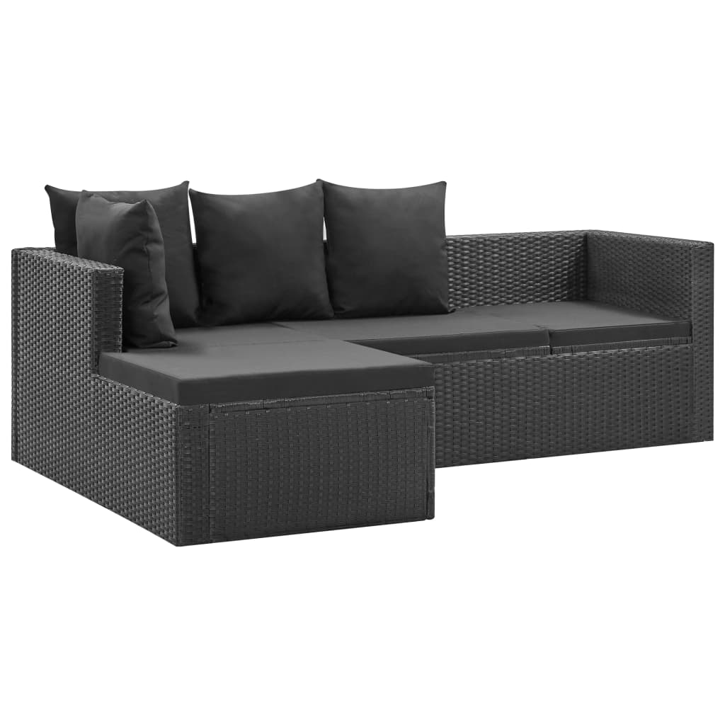 4 Piece Garden Lounge Set Black with Cushions Poly Rattan