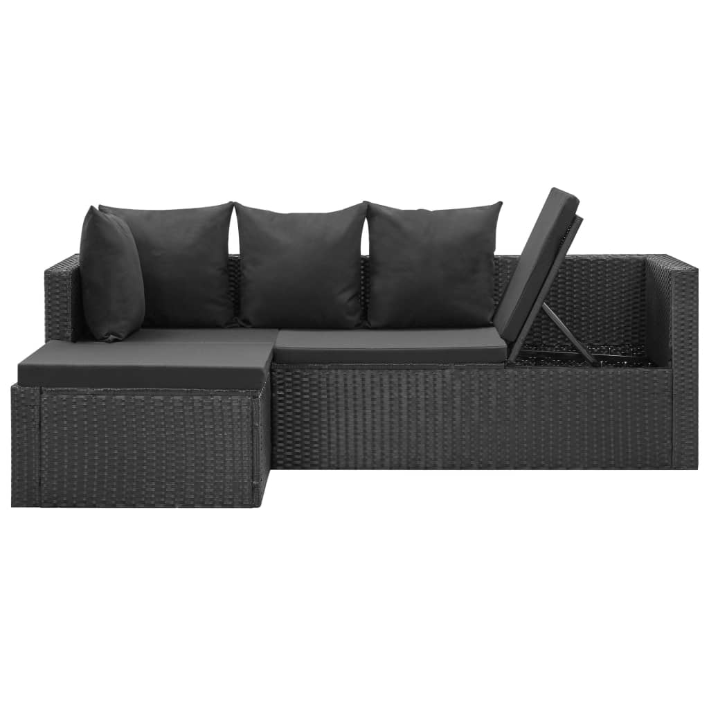 4 Piece Garden Lounge Set Black with Cushions Poly Rattan