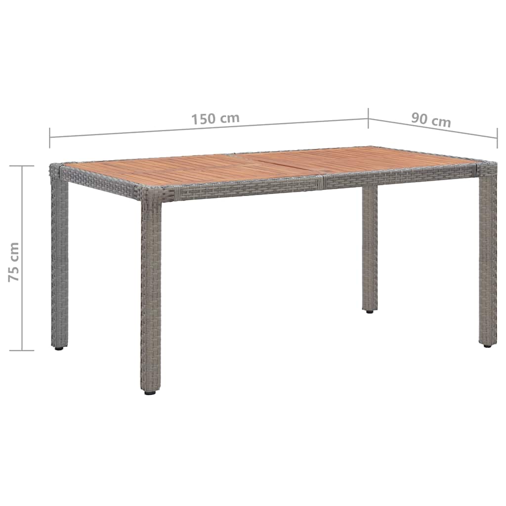 Garden Table Grey 150x90x75 cm Poly Rattan and Solid Acacia Wood