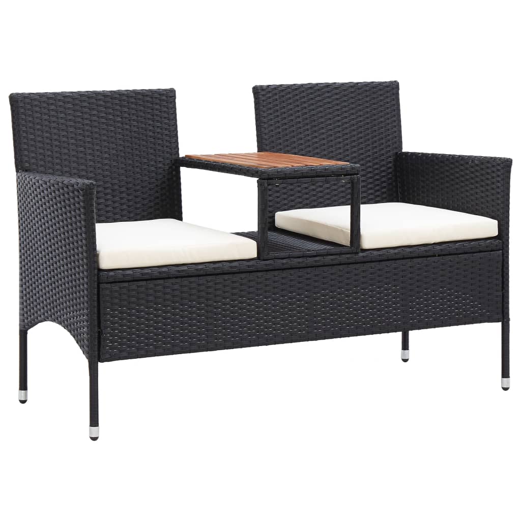 2-Seater Garden Bench with Tea Table 143 cm Poly Rattan Black