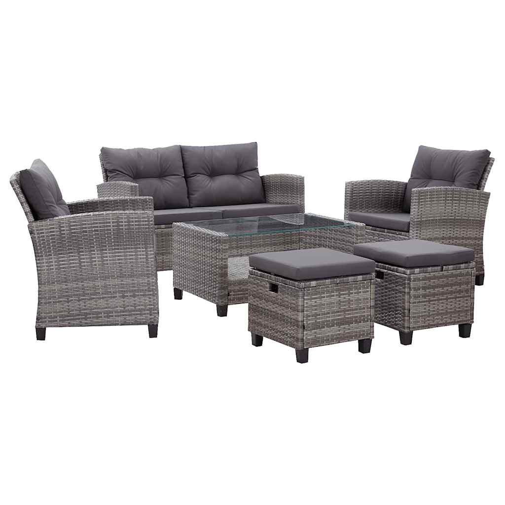 6 Piece Garden Sofa Set with Cushions Poly Rattan Dark Grey