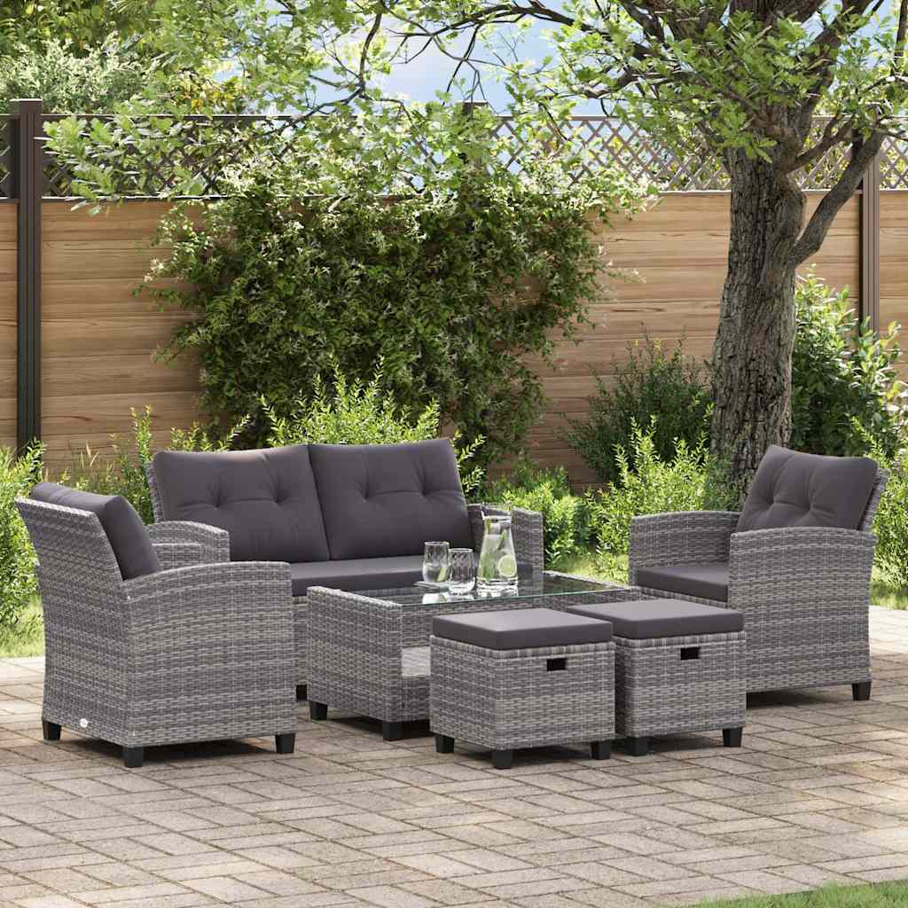 6 Piece Garden Sofa Set with Cushions Poly Rattan Dark Grey