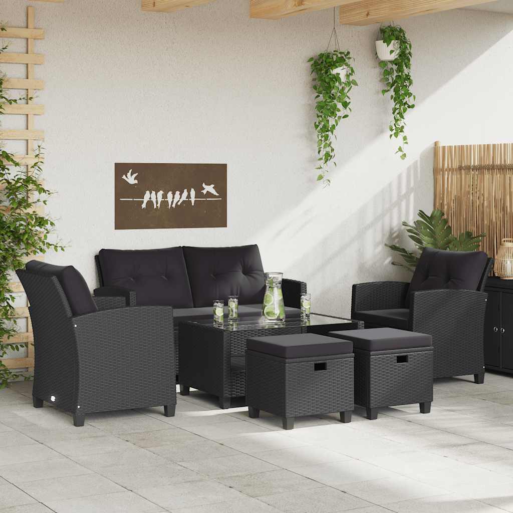 6 Piece Garden Sofa Set with Cushions Poly Rattan Black