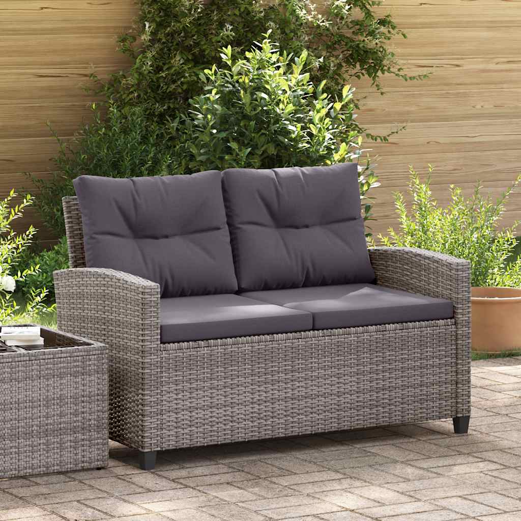 2-Seater Garden Sofa with Cushions Grey 124 cm Poly Rattan