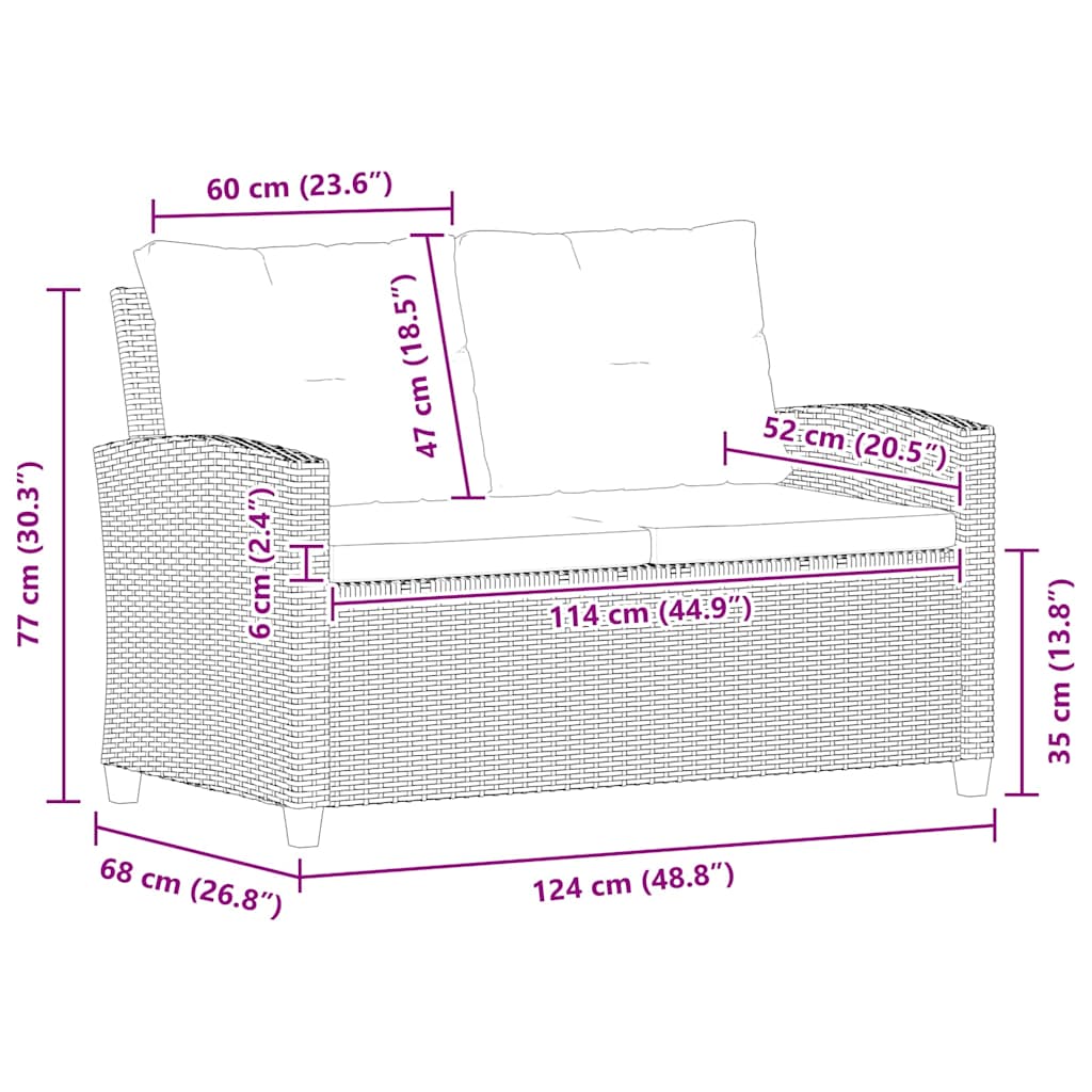 2-Seater Garden Sofa with Cushions Black 124 cm Poly Rattan