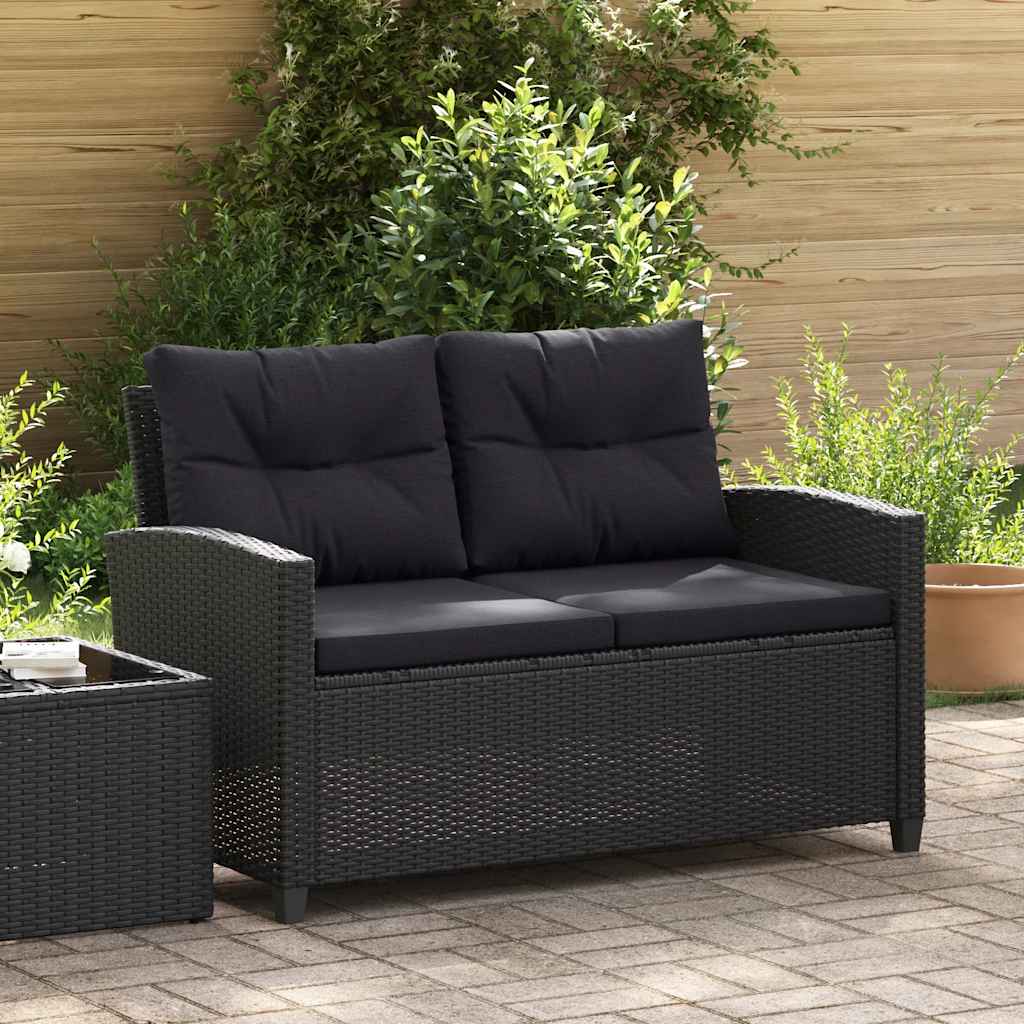2-Seater Garden Sofa with Cushions Black 124 cm Poly Rattan