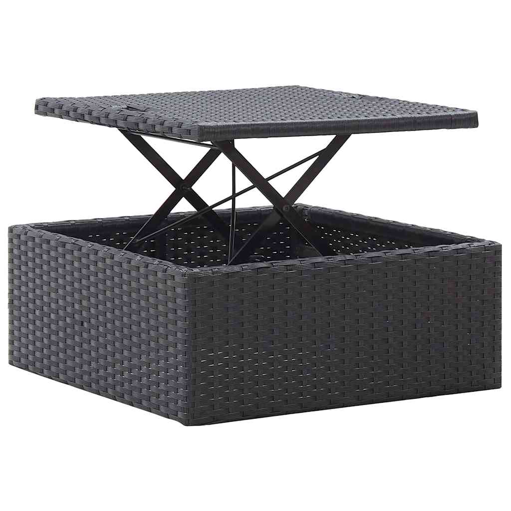 Garden Lounge Bed with Roof Black Poly Rattan