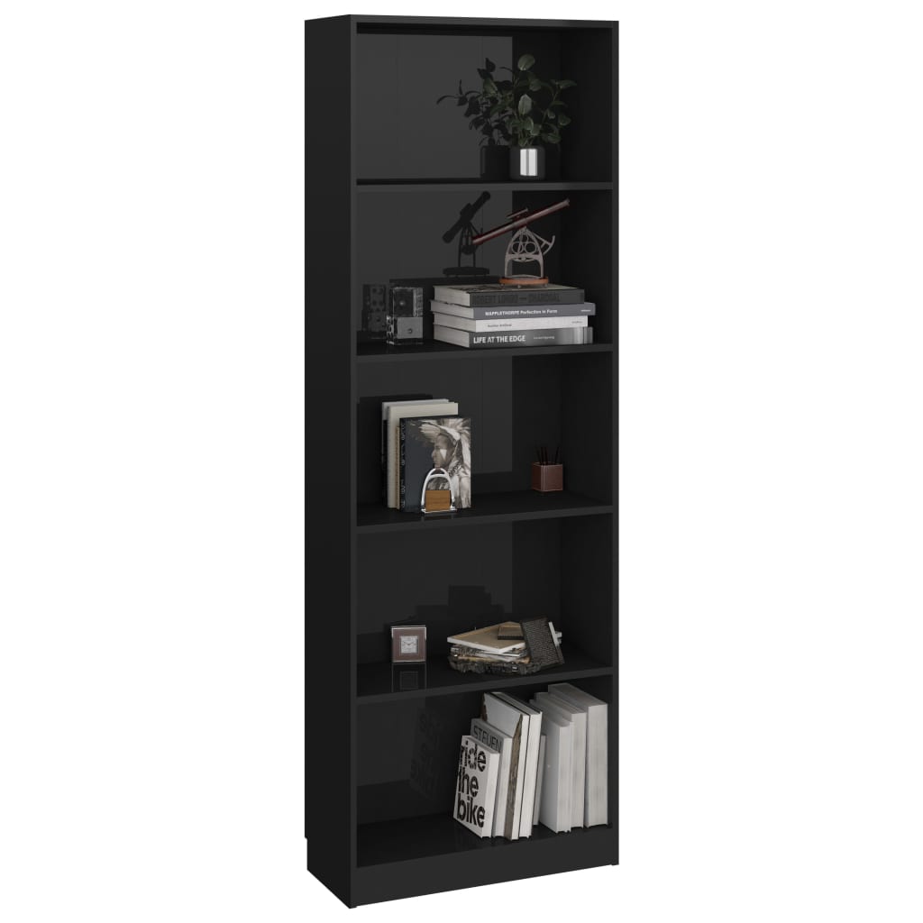 5-Tier Book Cabinet High Gloss Black 60x24x175 cm Engineered Wood