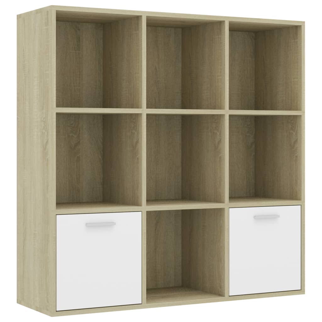 Book Cabinet White and Sonoma Oak 98x30x98 cm Engineered Wood